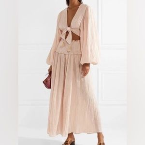 ZIMMERMANN Bayou Tie Crop Top and Crinkled Ramie And Cotton-blend Maxi Skirt SET